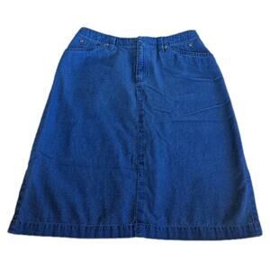 Liz Claiborne Women's 8P Petite Denim Skirt 100% Cotton Knee Length Pockets